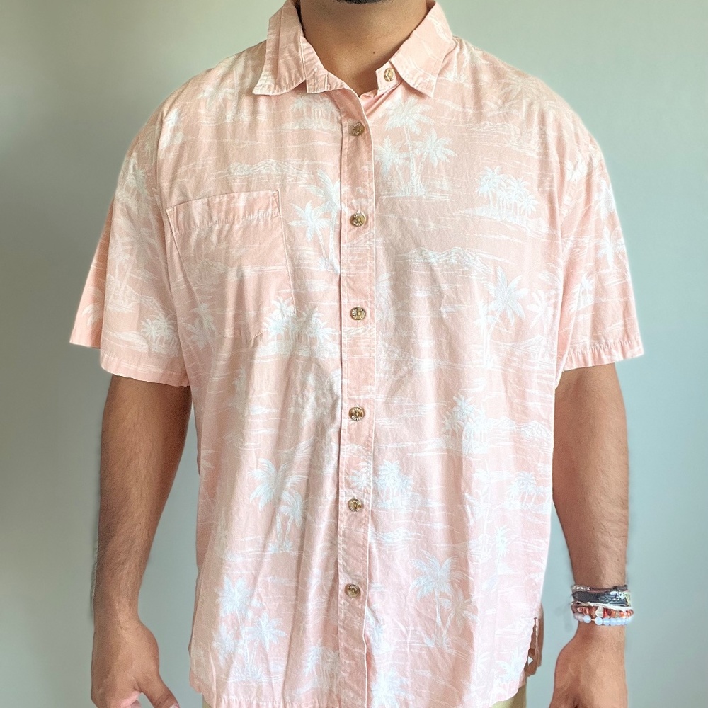 Cooke Street Coral Pink Aloha Hawaiian Shirt Size XL